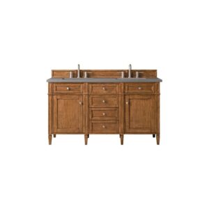 James Martin 650-V60D-SBR-3GEX Brittany 60 Inch Saddle Brown Double Vanity with 3 CM Grey Expo Quartz Top