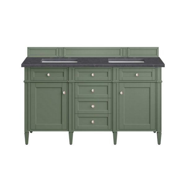 James Martin 650-V60D-SC-3CSP Brittany 60 Inch Smokey Celadon Double Sink Vanity with 3 cm Charcoal Soapstone Top