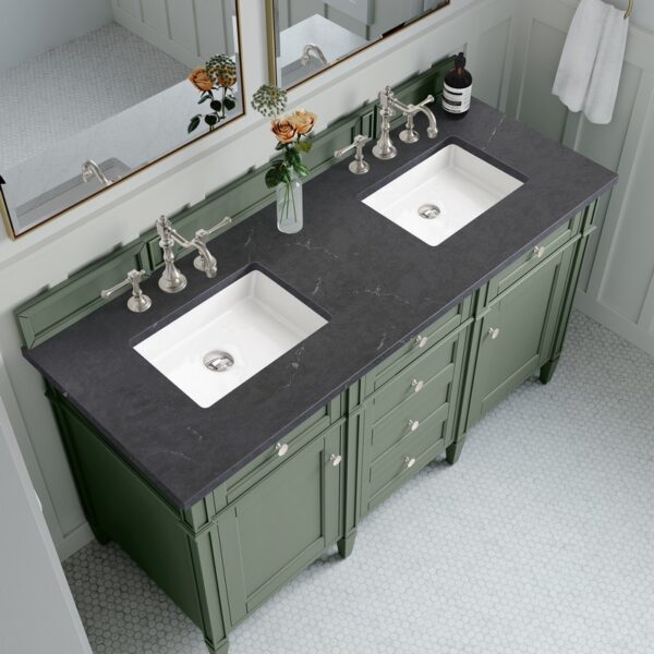 James Martin 650-V60D-SC-3CSP Brittany 60 Inch Smokey Celadon Double Sink Vanity with 3 cm Charcoal Soapstone Top