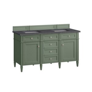 James Martin 650-V60D-SC-3CSP Brittany 60 Inch Smokey Celadon Double Sink Vanity with 3 cm Charcoal Soapstone Top