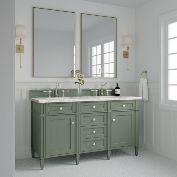 James Martin 650-V60D-SC-3EJP Brittany 60 Inch Smokey Celadon Double Sink Vanity with 3 cm Eternal Jasmine Pearl Top