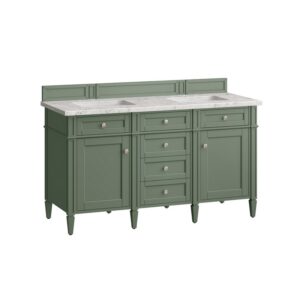 James Martin 650-V60D-SC-3EJP Brittany 60 Inch Smokey Celadon Double Sink Vanity with 3 cm Eternal Jasmine Pearl Top