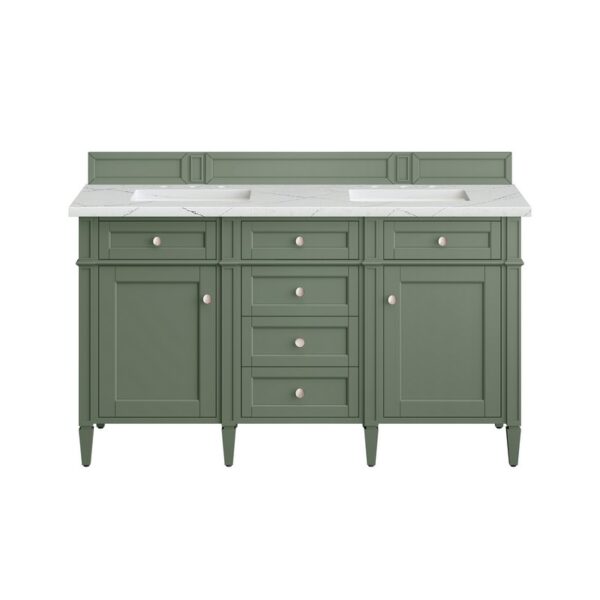 James Martin 650-V60D-SC-3ENC Brittany 60 Inch Smokey Celadon Double Sink Vanity with 3 cm Ethereal Noctis Top