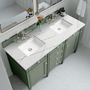 James Martin 650-V60D-SC-3ENC Brittany 60 Inch Smokey Celadon Double Sink Vanity with 3 cm Ethereal Noctis Top