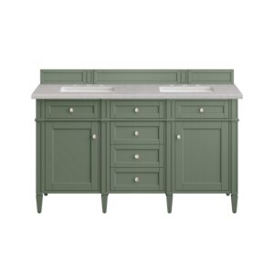 James Martin 650-V60D-SC-3ESR Brittany 60 Inch Smokey Celadon Double Sink Vanity with 3 cm Eternal Serena Top