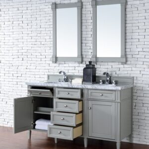 James Martin 650-V60D-UGR-3AF Brittany 60 Inch Urban Gray Double Vanity with 3 cm Arctic Fall Solid Surface Top