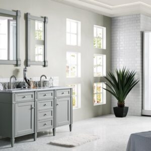 James Martin 650-V60D-UGR-3CAR Brittany 60 Inch Urban Gray Double Vanity with 3 cm Carrara Marble Top