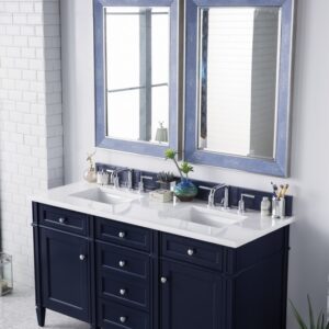 James Martin 650-V60D-VBL-3AF Brittany 60 Inch Victory Blue Double Vanity with 3 cm Arctic Fall Solid Surface Top