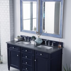 James Martin 650-V60D-VBL-3CSP Brittany 60 Inch Victory Blue Double Vanity with 3 cm Charcoal Soapstone Quartz Top with Sink