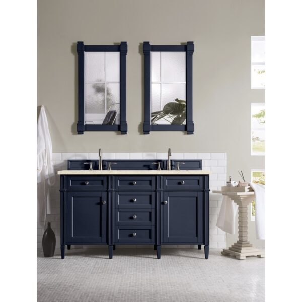 James Martin 650-V60D-VBL-3EMR Brittany 60 Inch Victory Blue Double Vanity with 3 CM Eternal Marfil Quartz Top