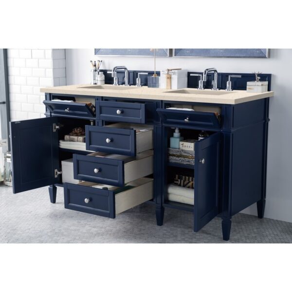 James Martin 650-V60D-VBL-3EMR Brittany 60 Inch Victory Blue Double Vanity with 3 CM Eternal Marfil Quartz Top