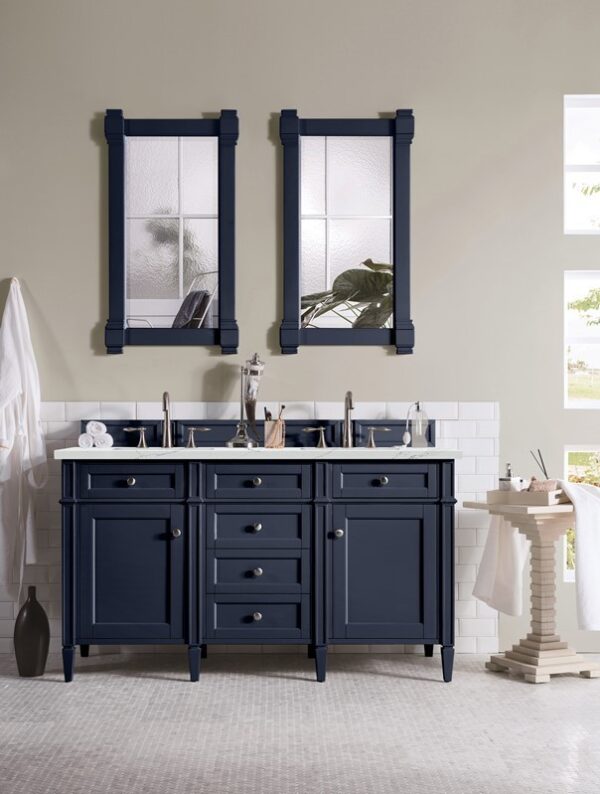 James Martin 650-V60D-VBL-3ENC Brittany 60 Inch Double Vanity Cabinet with Ethereal Noctis Quartz Top - Victory Blue