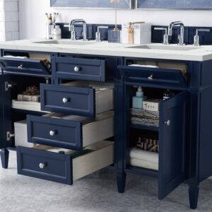 James Martin 650-V60D-VBL-3ENC Brittany 60 Inch Double Vanity Cabinet with Ethereal Noctis Quartz Top - Victory Blue