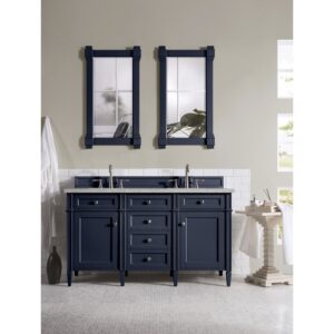 James Martin 650-V60D-VBL-3ESR Brittany 60 Inch Victory Blue Double Vanity with 3 CM Eternal Serena Quartz Top