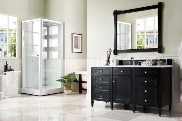 James Martin 650-V60S-BKO-3AF Brittany 60 Inch Single Vanity in Black Onyx with 3 cm Arctic Fall Solid Surface Top