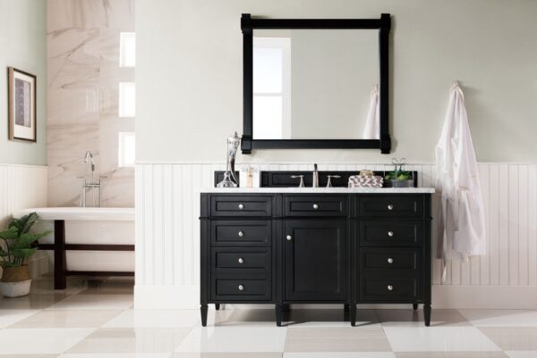 James Martin 650-V60S-BKO-3CAR Brittany 60 Inch Single Vanity in Black Onyx with 3 cm Carrara Marble Top