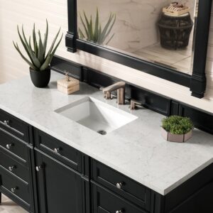 James Martin 650-V60S-BKO-3EJP Brittany 60 Inch Single Vanity in Black Onyx with 3 cm Eternal Jasmine Pearl Quartz Top with Sink