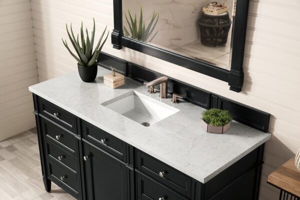 James Martin 650-V60S-BKO-3EJP Brittany 60 Inch Single Vanity in Black Onyx with 3 cm Eternal Jasmine Pearl Quartz Top with Sink