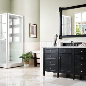 James Martin 650-V60S-BKO-3ENC Brittany 60 Inch Single Vanity Cabinet with Ethereal Noctis Quartz Top - Black Onyx