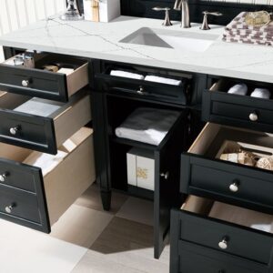 James Martin 650-V60S-BKO-3ENC Brittany 60 Inch Single Vanity Cabinet with Ethereal Noctis Quartz Top - Black Onyx