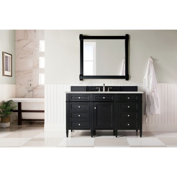 James Martin 650-V60S-BKO-3ESR Brittany 60 Inch Single Vanity in Black Onyx with 3 CM Eternal Serena Quartz Top