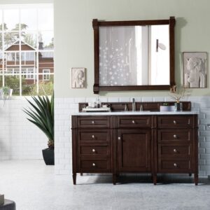 James Martin 650-V60S-BNM-3CAR Brittany 60 Inch Burnished Mahogany Single Vanity with 3 cm Carrara Marble Top