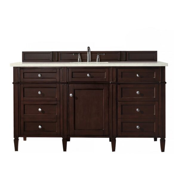 James Martin 650-V60S-BNM-3EMR Brittany 60 Inch Burnished Mahogany Single Vanity with 3 CM Eternal Marfil Quartz Top