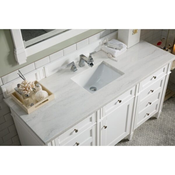 James Martin 650-V60S-BW-3AF Brittany 60 Inch Bright White Single Vanity with 3 cm Arctic Fall Solid Surface Top