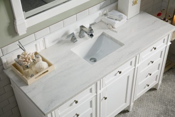 James Martin 650-V60S-BW-3AF Brittany 60 Inch Bright White Single Vanity with 3 cm Arctic Fall Solid Surface Top