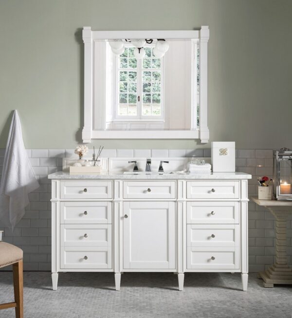 James Martin 650-V60S-BW-3CAR Brittany 60 Inch Bright White Single Vanity with 3 cm Carrara Marble Top