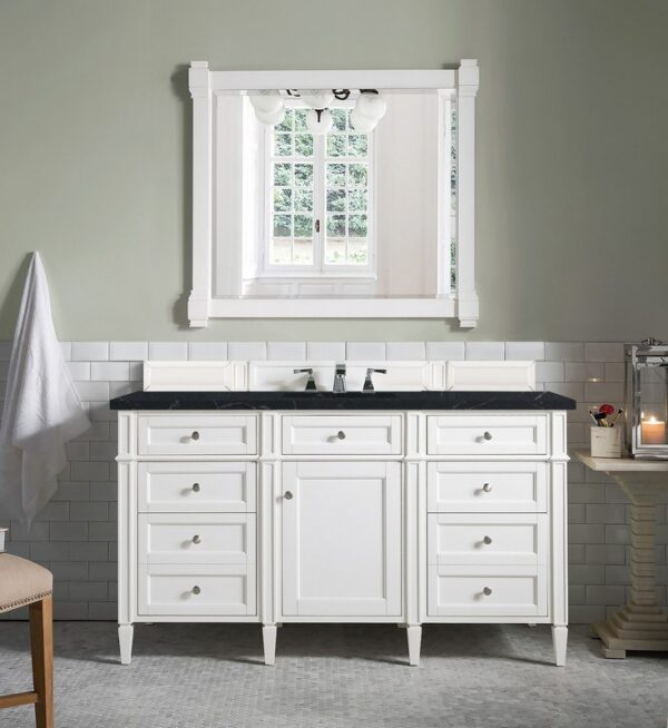 James Martin 650-V60S-BW-3CSP Brittany 60 Inch Bright White Single Vanity with 3 cm Charcoal Soapstone Quartz Top with Sink