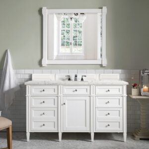 James Martin 650-V60S-BW-3EJP Brittany 60 Inch Bright White Single Vanity with 3 cm Eternal Jasmine Pearl Quartz Top with Sink