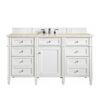 James Martin 650-V60S-BW-3EMR Brittany 60 Inch Bright White Single Vanity with 3 CM Eternal Marfil Quartz Top