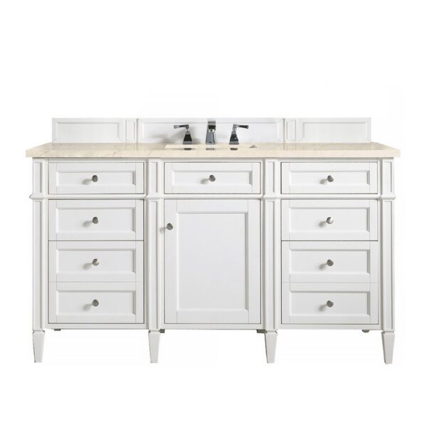 James Martin 650-V60S-BW-3EMR Brittany 60 Inch Bright White Single Vanity with 3 CM Eternal Marfil Quartz Top