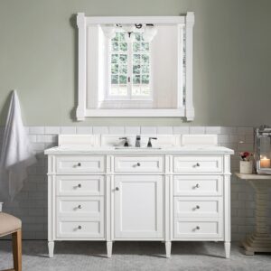 James Martin 650-V60S-BW-3ENC Brittany 60 Inch Single Vanity Cabinet with Ethereal Noctis Quartz Top - Bright White