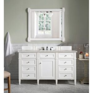 James Martin 650-V60S-BW-3ESR Brittany 60 Inch Bright White Single Vanity with 3 CM Eternal Serena Quartz Top