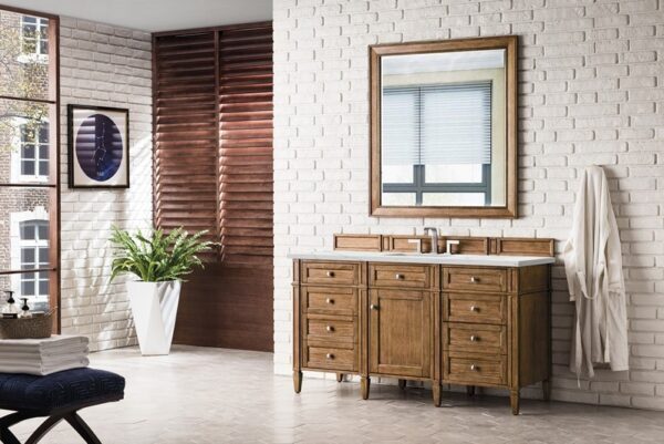 James Martin 650-V60S-SBR-3ENC Brittany 60 Inch Single Vanity Cabinet with Ethereal Noctis Quartz Top - Saddle Brown