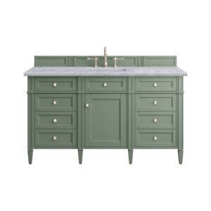 James Martin 650-V60S-SC-3CAR Brittany 60 Inch Smokey Celadon Single Sink Vanity with 3 cm Carrara Marble Top