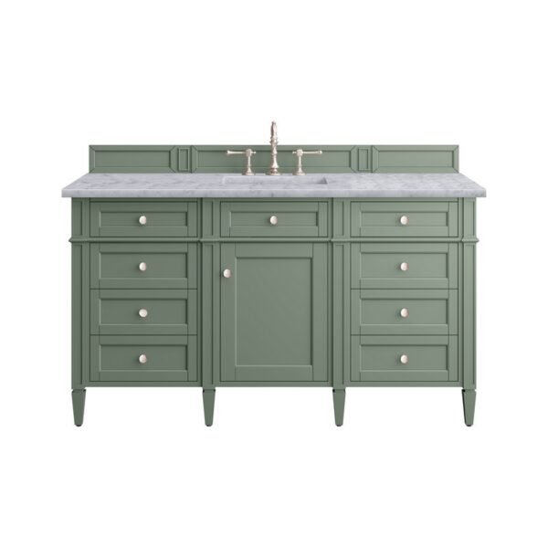 James Martin 650-V60S-SC-3CAR Brittany 60 Inch Smokey Celadon Single Sink Vanity with 3 cm Carrara Marble Top