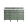 James Martin 650-V60S-SC-3CAR Brittany 60 Inch Smokey Celadon Single Sink Vanity with 3 cm Carrara Marble Top