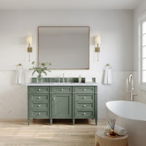 James Martin 650-V60S-SC-3CAR Brittany 60 Inch Smokey Celadon Single Sink Vanity with 3 cm Carrara Marble Top