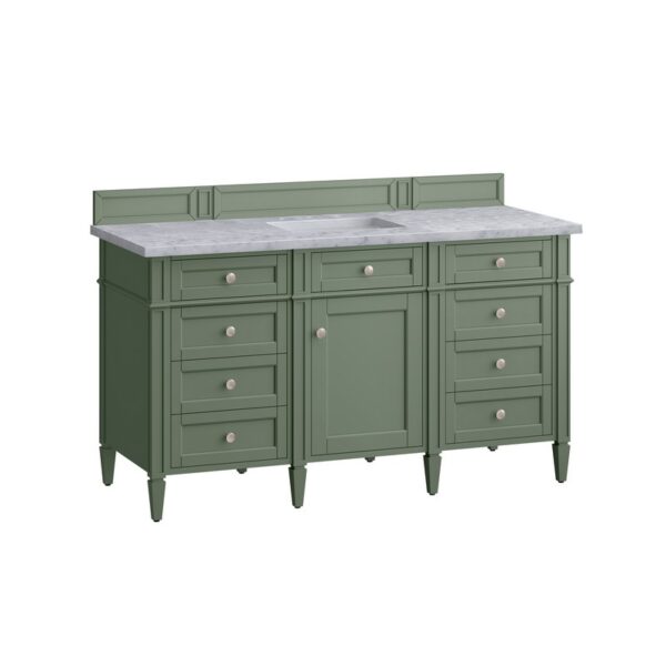 James Martin 650-V60S-SC-3CAR Brittany 60 Inch Smokey Celadon Single Sink Vanity with 3 cm Carrara Marble Top