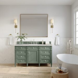 James Martin 650-V60S-SC-3EJP Brittany 60 Inch Smokey Celadon Single Sink Vanity with 3 cm Eternal Jasmine Pearl Top