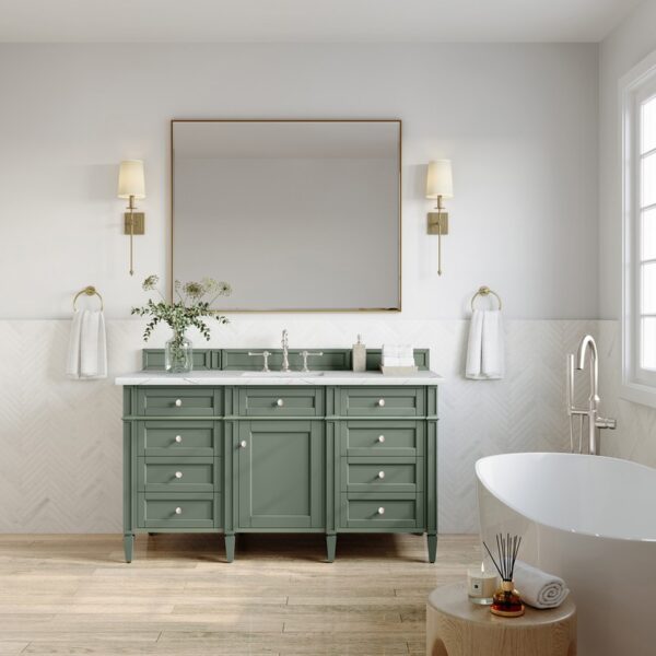 James Martin 650-V60S-SC-3ENC Brittany 60 Inch Smokey Celadon Single Sink Vanity with 3 cm Ethereal Noctis Top