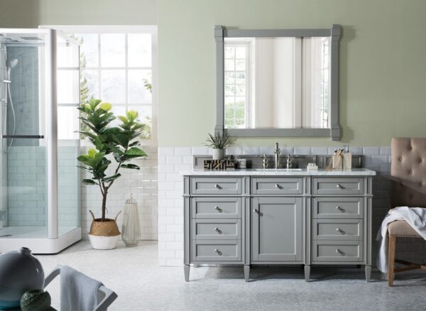 James Martin 650-V60S-UGR-3CAR Brittany 60 Inch Urban Gray Single Vanity with 3 cm Carrara Marble Top