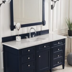 James Martin 650-V60S-VBL-3EJP Brittany 60 Inch Victory Blue Single Vanity with 3 cm Eternal Jasmine Pearl Quartz Top with Sink