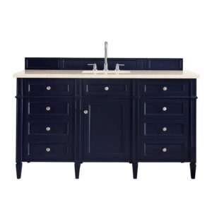 James Martin 650-V60S-VBL-3EMR Brittany 60 Inch Victory Blue Single Vanity with 3 CM Eternal Marfil Quartz Top