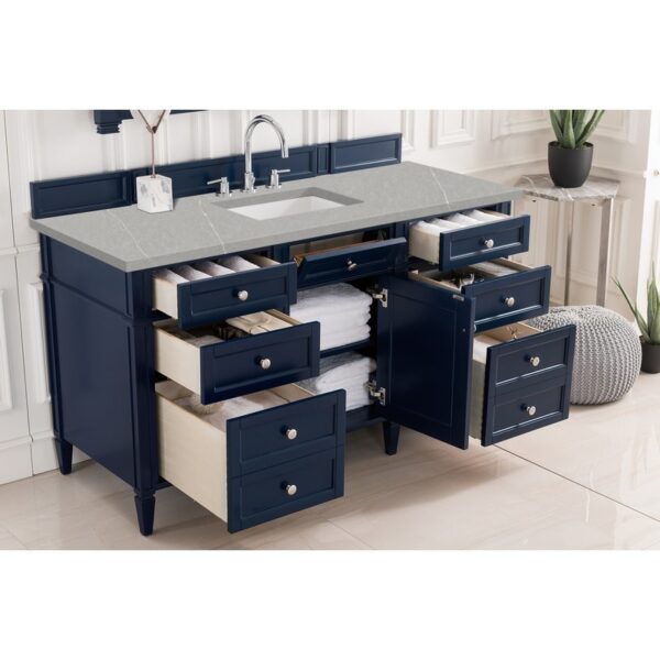 James Martin 650-V60S-VBL-3ESR Brittany 60 Inch Victory Blue Single Vanity with 3 CM Eternal Serena Quartz Top