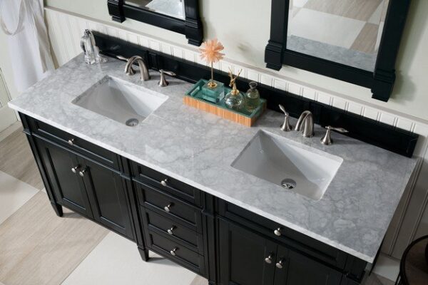 James Martin 650-V72-BKO-3CAR Brittany 72 Inch Black Onyx Double Vanity with 3 cm Carrara Marble Top