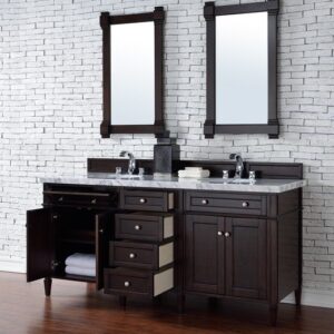 James Martin 650-V72-BNM-3AF Brittany 72 Inch Burnished Mahogany Double Vanity with 3 cm Arctic Fall Solid Surface Top